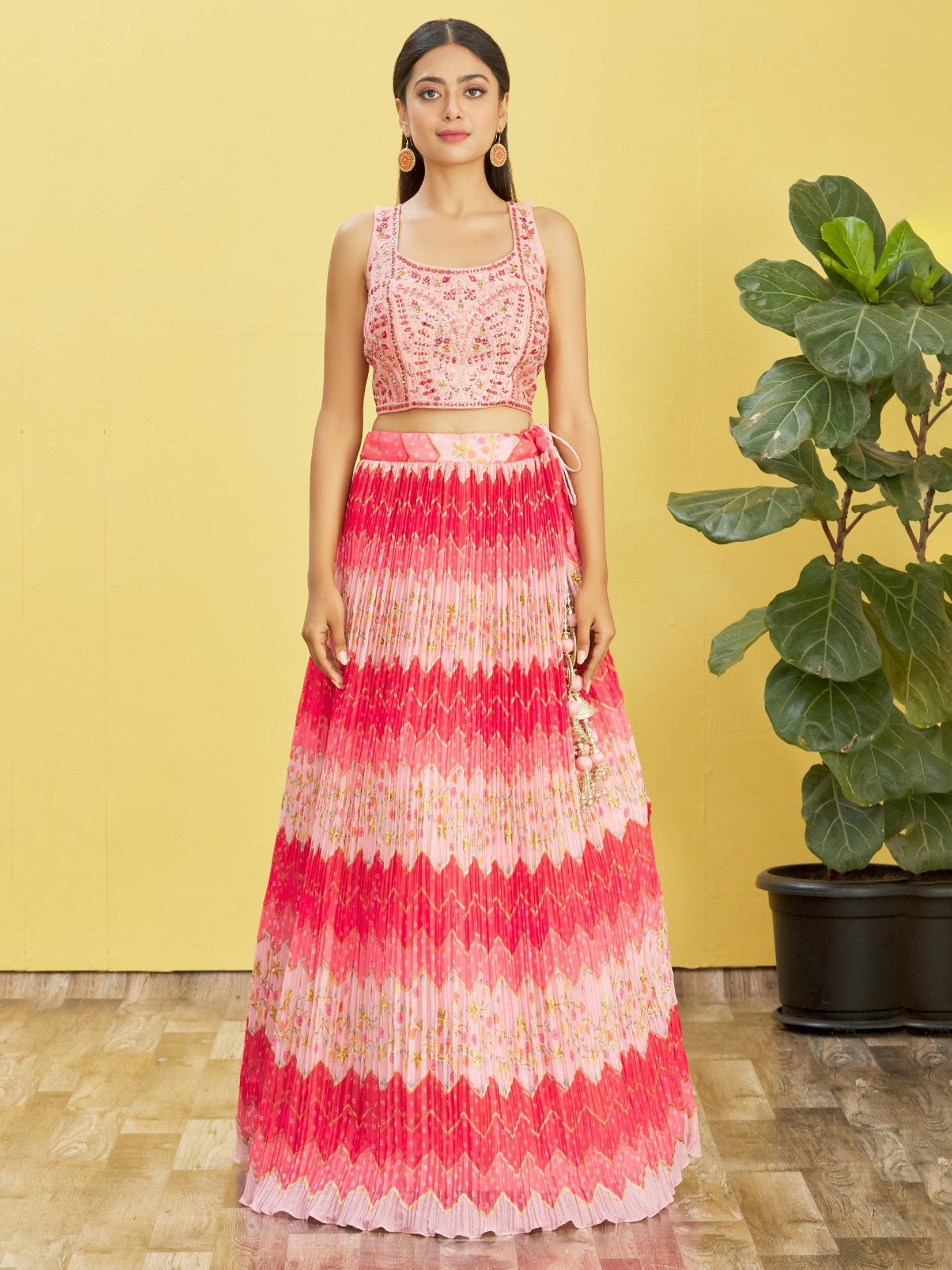 Jyoti Fashion Women's Pink Chinon Real Mirror with Sequins Thread Embroidered Lehenga Choli & Dupatta