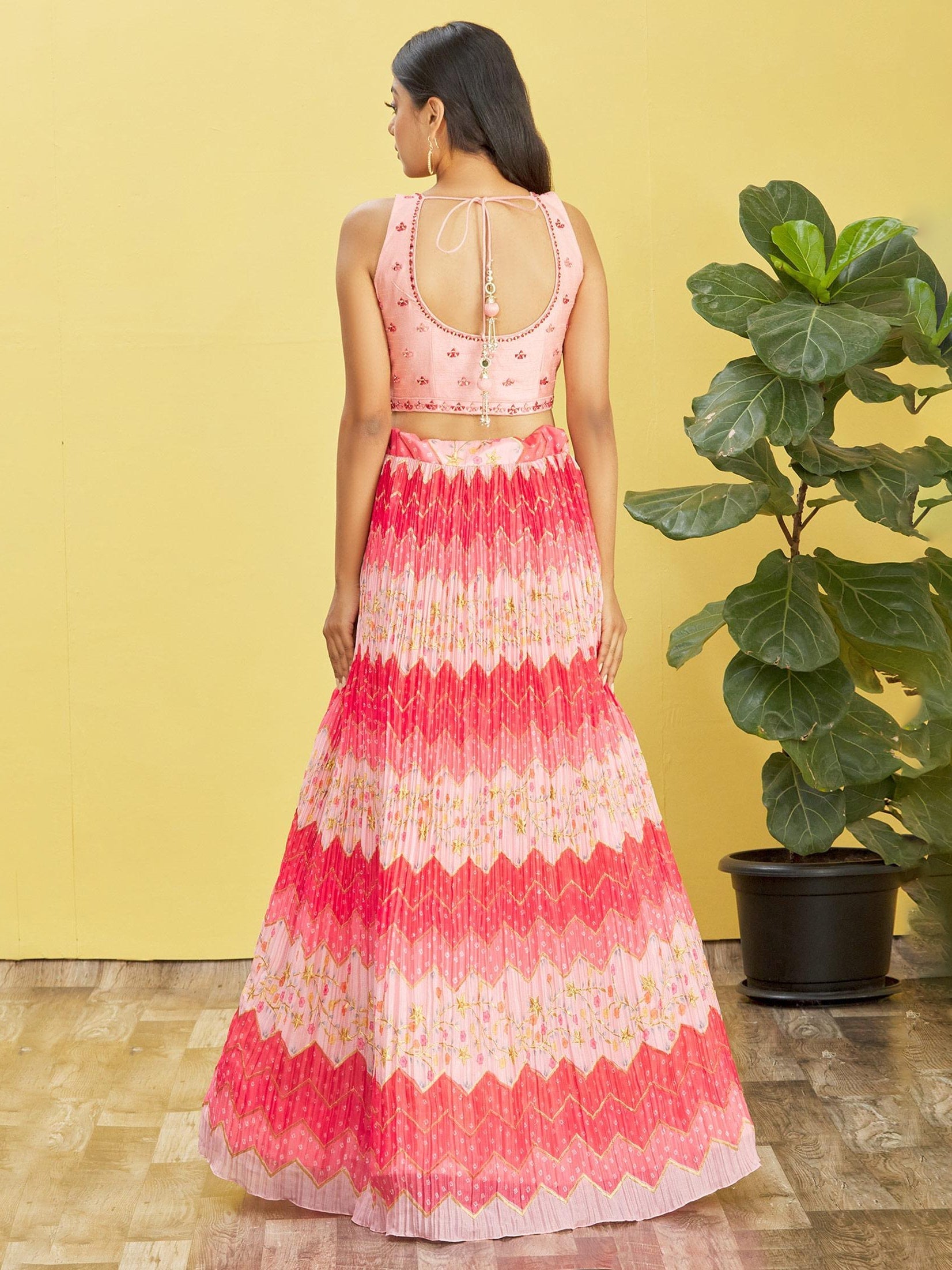 Jyoti Fashion Women's Pink Chinon Real Mirror with Sequins Thread Embroidered Lehenga Choli & Dupatta