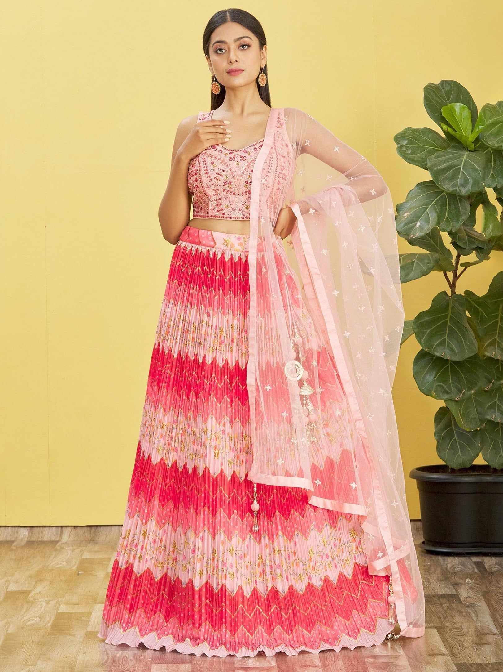 Jyoti Fashion Women's Pink Chinon Real Mirror with Sequins Thread Embroidered Lehenga Choli & Dupatta
