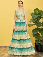 Jyoti Fashion Women's Green Chinon Real Mirror with Sequins Thread Embroidered Lehenga Choli & Dupatta