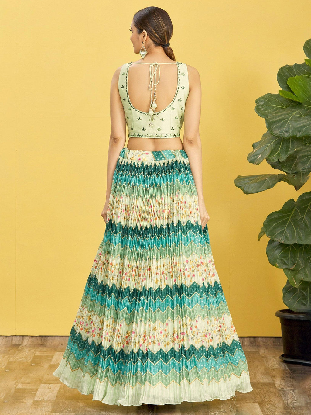 Jyoti Fashion Women's Green Chinon Real Mirror with Sequins Thread Embroidered Lehenga Choli & Dupatta