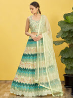 Jyoti Fashion Women's Green Chinon Real Mirror with Sequins Thread Embroidered Lehenga Choli & Dupatta