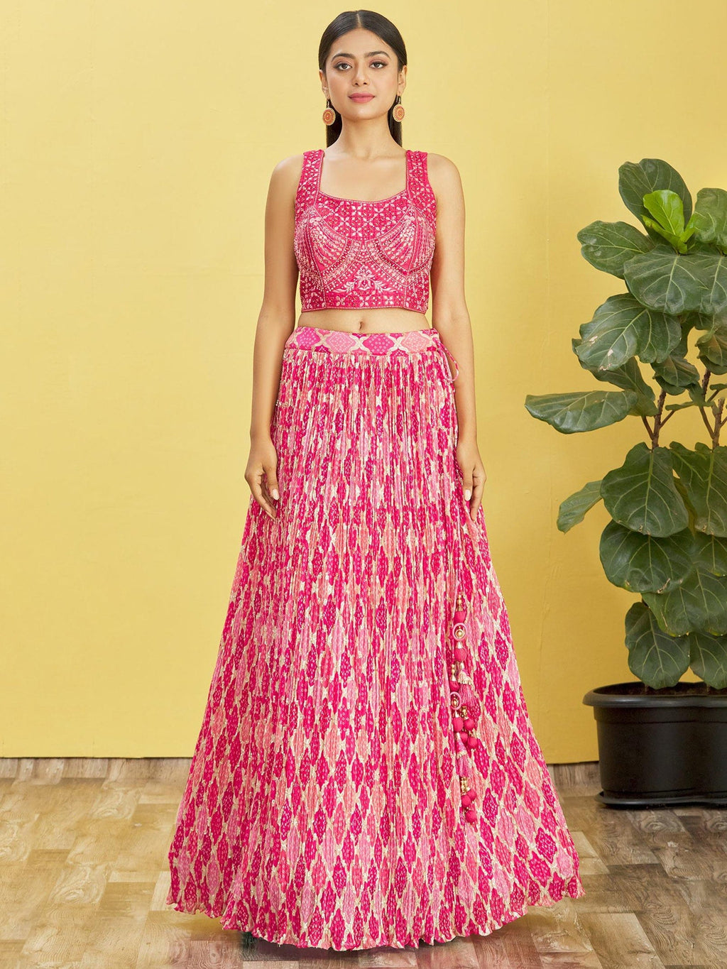 Jyoti Fashion Women's Pink Chinon Real Mirror with Sequins Thread Embroidered Lehenga Choli & Dupatta