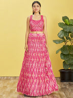 Jyoti Fashion Women's Pink Chinon Real Mirror with Sequins Thread Embroidered Lehenga Choli & Dupatta