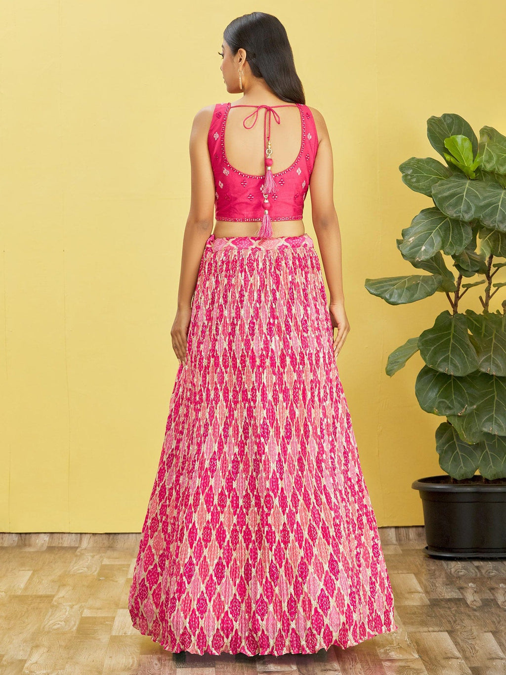 Jyoti Fashion Women's Pink Chinon Real Mirror with Sequins Thread Embroidered Lehenga Choli & Dupatta