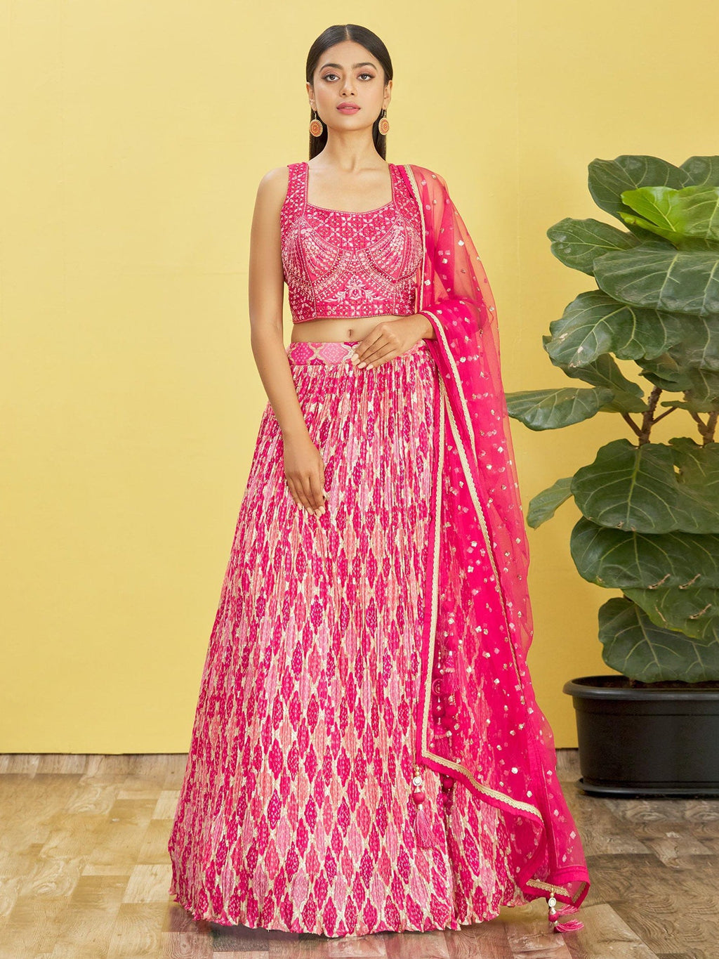 Jyoti Fashion Women's Pink Chinon Real Mirror with Sequins Thread Embroidered Lehenga Choli & Dupatta