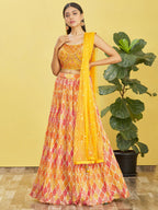 Jyoti Fashion Women's Yellow Chinon Real Mirror with Sequins Thread Embroidered Lehenga Choli & Dupatta