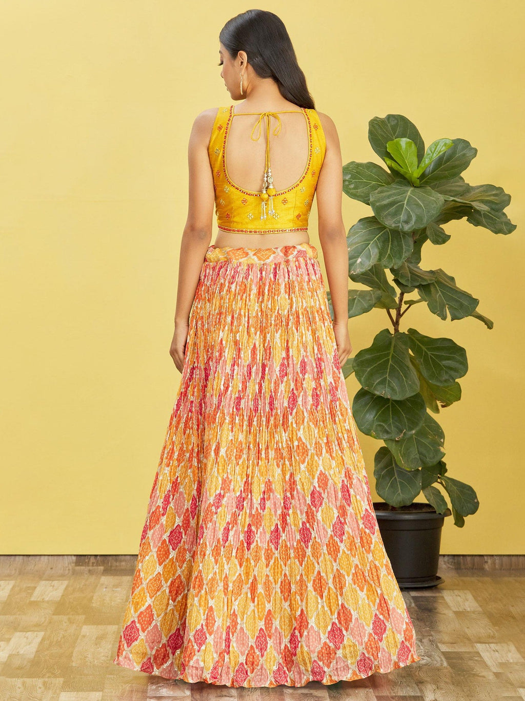 Jyoti Fashion Women's Yellow Chinon Real Mirror with Sequins Thread Embroidered Lehenga Choli & Dupatta