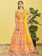 Jyoti Fashion Women's Yellow Chinon Real Mirror with Sequins Thread Embroidered Lehenga Choli & Dupatta