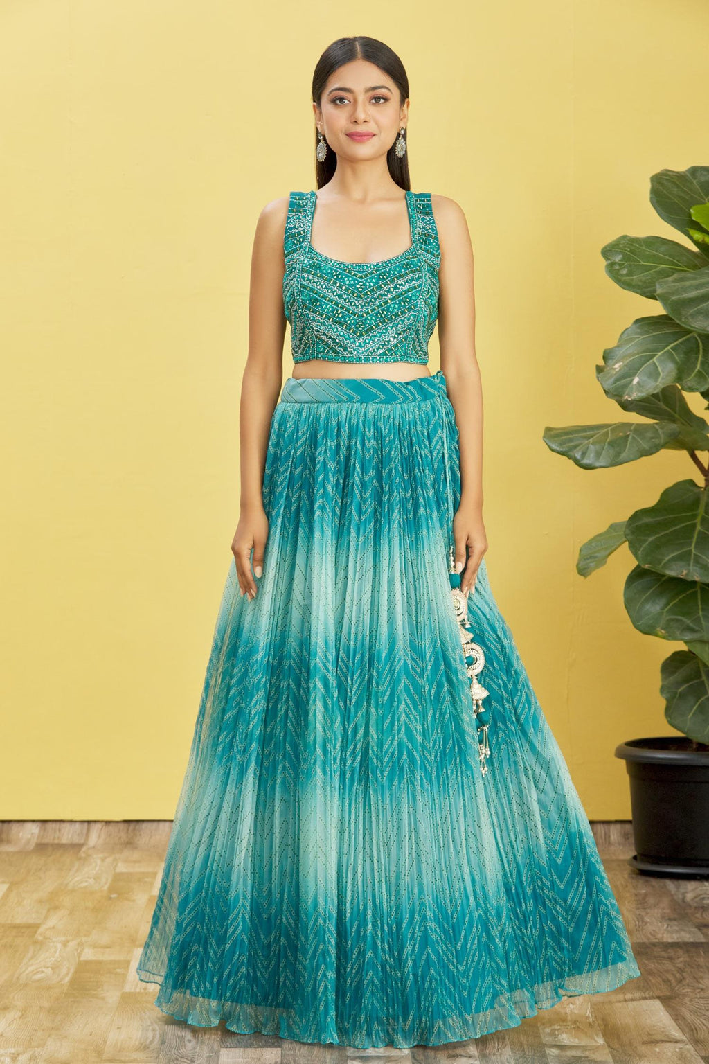 Jyoti Fashion Women's Blue Organza Real Mirror with Sequins Thread Embroidered Lehenga Choli & Dupatta