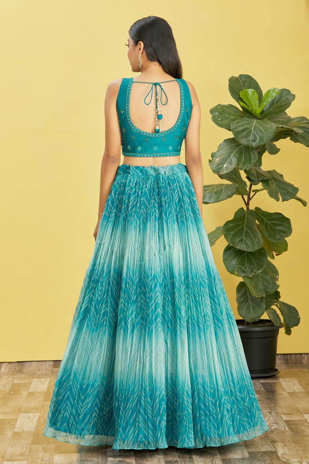 Jyoti Fashion Women's Blue Organza Real Mirror with Sequins Thread Embroidered Lehenga Choli & Dupatta