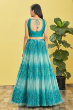 Jyoti Fashion Women's Blue Organza Real Mirror with Sequins Thread Embroidered Lehenga Choli & Dupatta