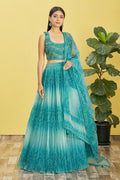 Jyoti Fashion Women's Blue Organza Real Mirror with Sequins Thread Embroidered Lehenga Choli & Dupatta