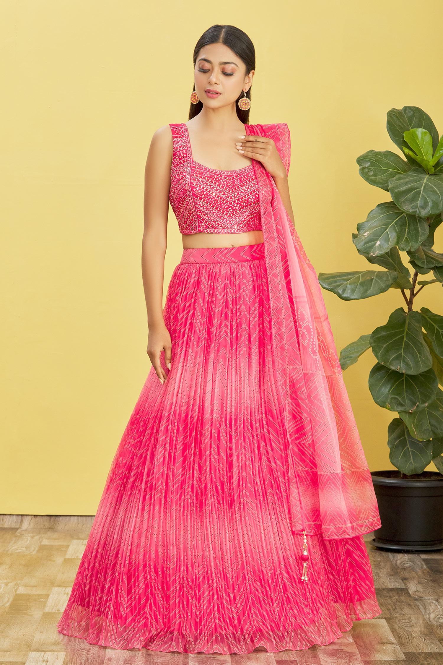 Jyoti Fashion Women's Pink Organza Real Mirror with Sequins Thread Embroidered Lehenga Choli & Dupatta