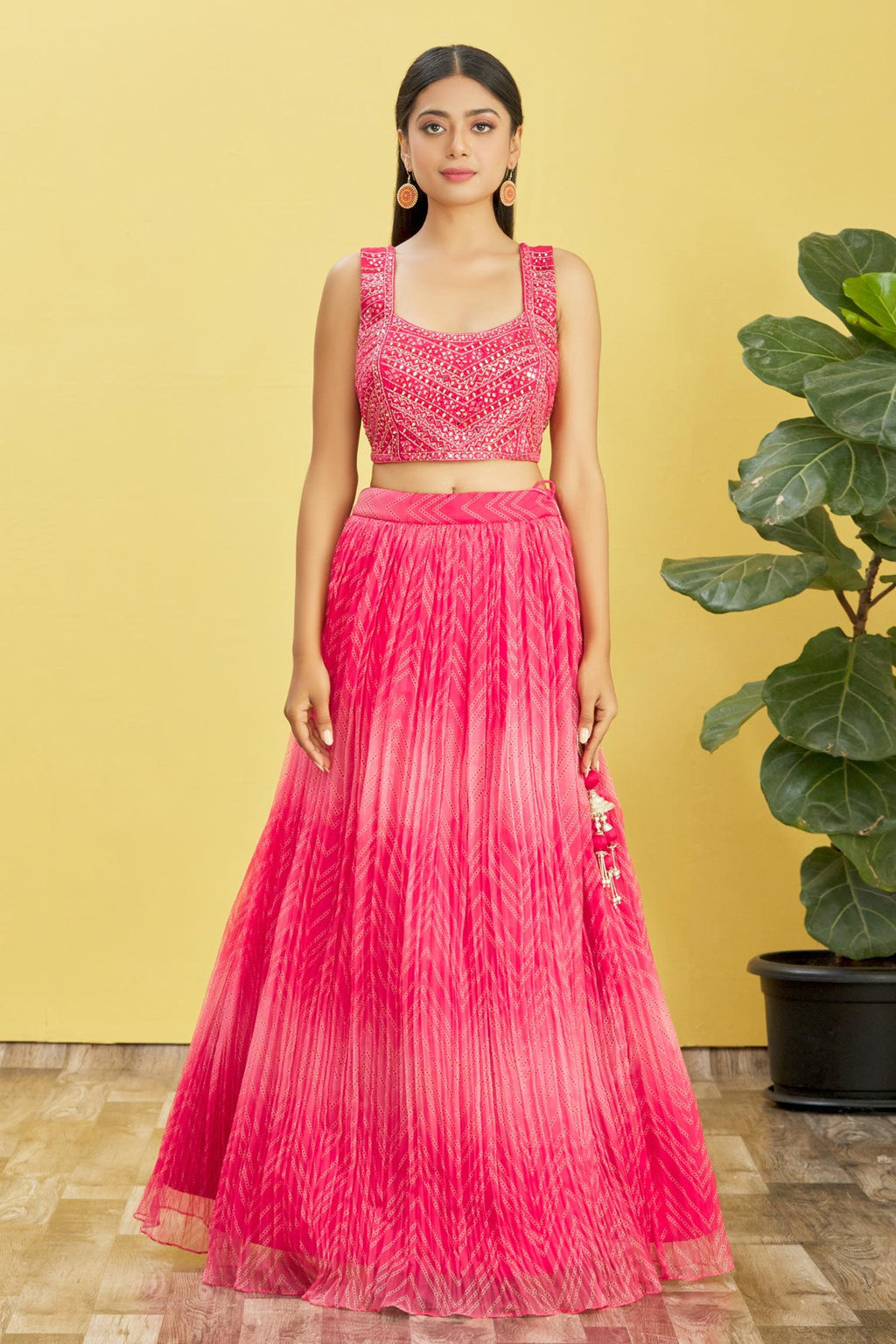 Jyoti Fashion Women's Pink Organza Real Mirror with Sequins Thread Embroidered Lehenga Choli & Dupatta