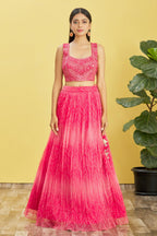 Jyoti Fashion Women's Pink Organza Real Mirror with Sequins Thread Embroidered Lehenga Choli & Dupatta