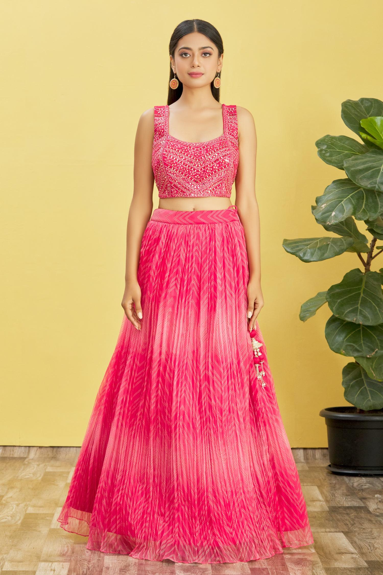 Jyoti Fashion Women's Pink Organza Real Mirror with Sequins Thread Embroidered Lehenga Choli & Dupatta