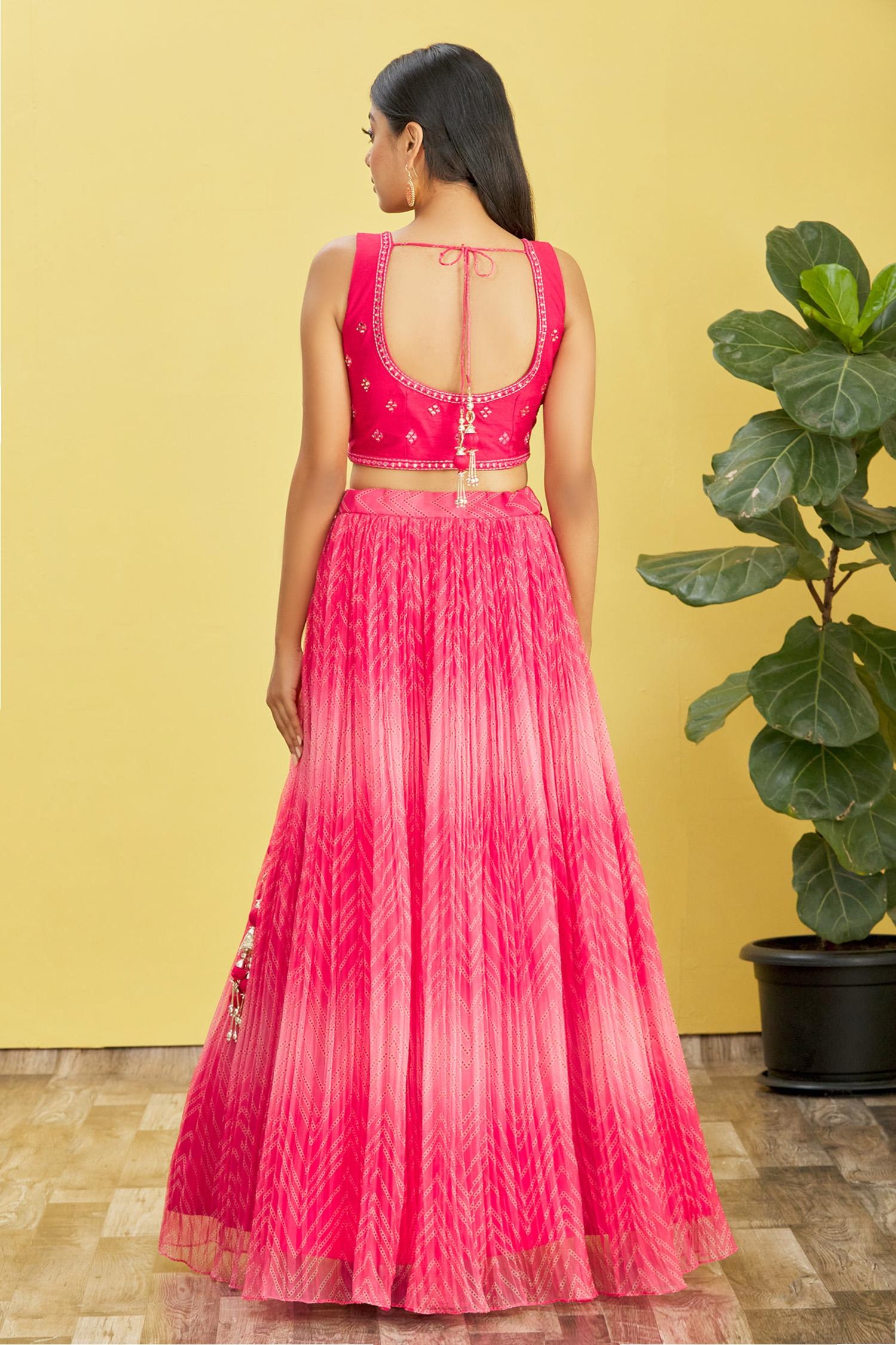 Jyoti Fashion Women's Pink Organza Real Mirror with Sequins Thread Embroidered Lehenga Choli & Dupatta