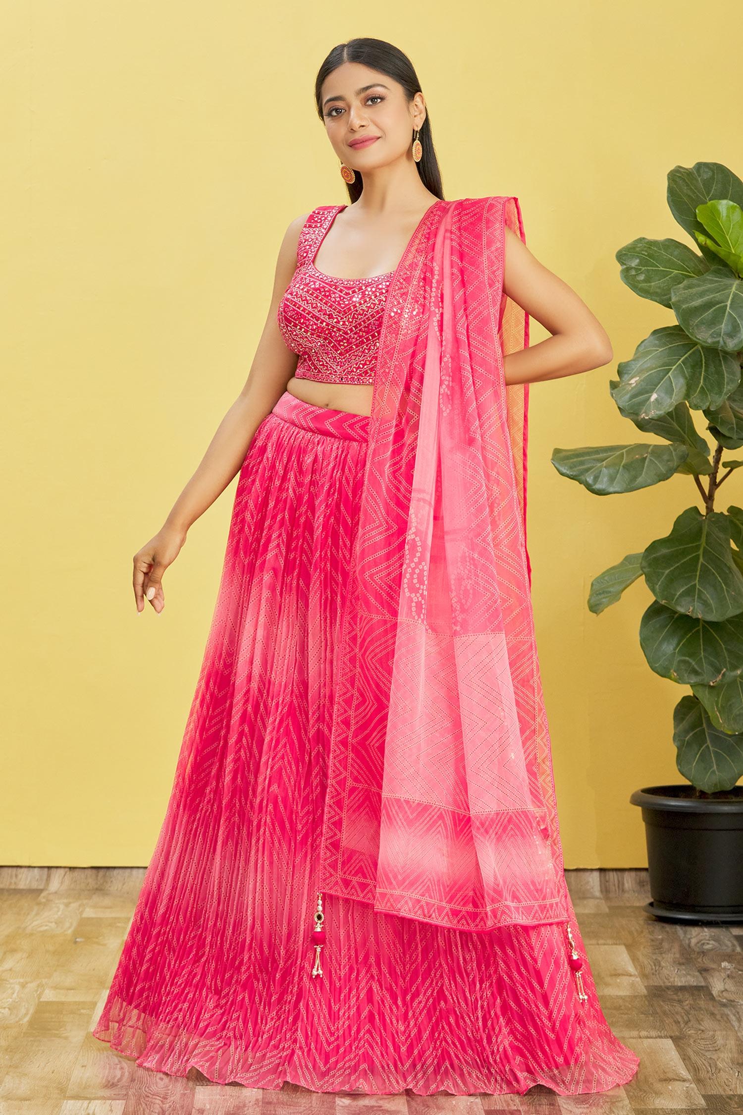 Jyoti Fashion Women's Pink Organza Real Mirror with Sequins Thread Embroidered Lehenga Choli & Dupatta