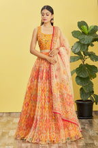 Jyoti Fashion Women's Yellow Organza Real Mirror with Sequins Thread Embroidered Lehenga Choli & Dupatta