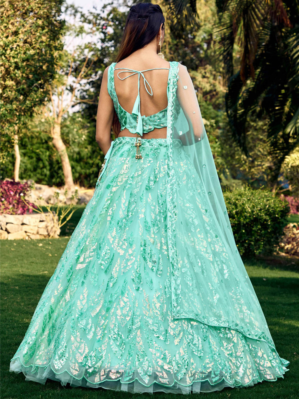 Jyoti Fashion Women's Blue Soft Net Multi Sequins Thread Embroidered Lehenga Choli & Dupatta