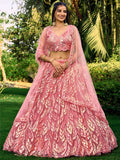 Jyoti Fashion Women's Pink Soft Net Multi Sequins Thread Embroidered Lehenga Choli & Dupatta