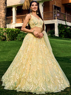 Jyoti Fashion Women's Yellow Soft Net Multi Sequins Thread Embroidered Lehenga Choli & Dupatta