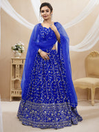 Jyoti Fashion Women's Blue Georgette Sequins Zari Embroidered Lehenga Choli & Dupatta