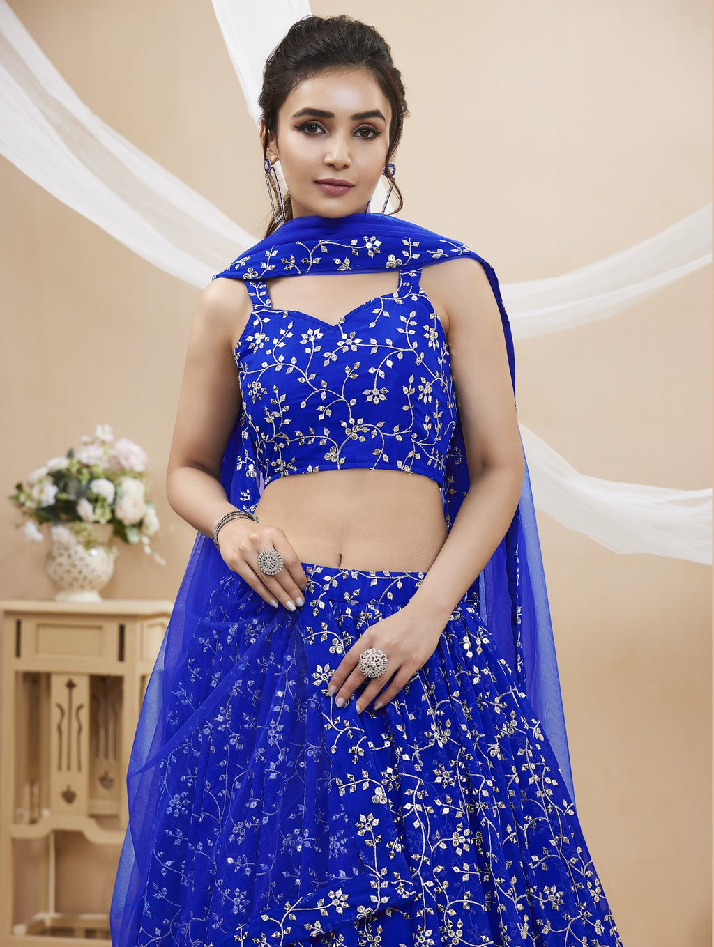 Jyoti Fashion Women's Blue Georgette Sequins Zari Embroidered Lehenga Choli & Dupatta