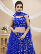 Jyoti Fashion Women's Blue Georgette Sequins Zari Embroidered Lehenga Choli & Dupatta