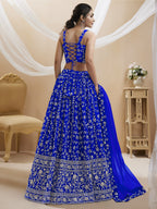 Jyoti Fashion Women's Blue Georgette Sequins Zari Embroidered Lehenga Choli & Dupatta