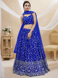 Jyoti Fashion Women's Blue Georgette Sequins Zari Embroidered Lehenga Choli & Dupatta