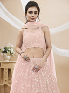 Jyoti Fashion Women's Baby Pink Georgette Sequins Zari Embroidered Lehenga Choli & Dupatta