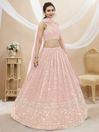 Jyoti Fashion Women's Baby Pink Georgette Sequins Zari Embroidered Lehenga Choli & Dupatta