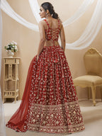 Jyoti Fashion Women's Maroon Georgette Sequins Zari Embroidered Lehenga Choli & Dupatta