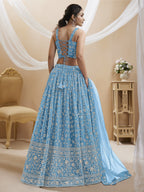 Jyoti Fashion Women's Sky Blue Georgette Sequins Zari Embroidered Lehenga Choli & Dupatta