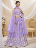 Jyoti Fashion Women's Lavender Georgette Sequins Zari Embroidered Lehenga Choli & Dupatta