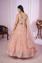Jyoti Fashion Women's Baby Pink Soft Net Sequins Thread Embroidered Lehenga Choli & Dupatta