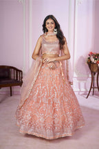 Jyoti Fashion Women's Baby Pink Soft Net Sequins Thread Embroidered Lehenga Choli & Dupatta