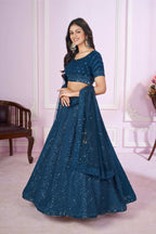 Jyoti Fashion Women's Teal Georgette Sequins Thread Embroidered Lehenga Choli & Dupatta