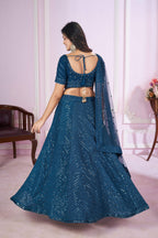 Jyoti Fashion Women's Teal Georgette Sequins Thread Embroidered Lehenga Choli & Dupatta