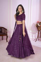Jyoti Fashion Women's Purple Georgette Sequins Thread Embroidered Lehenga Choli & Dupatta