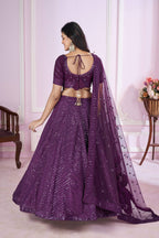 Jyoti Fashion Women's Purple Georgette Sequins Thread Embroidered Lehenga Choli & Dupatta