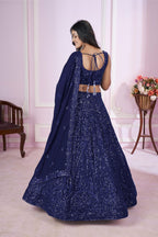 Jyoti Fashion Women's Navy Blue Georgette Sequins Thread Embroidered Lehenga Choli & Dupatta
