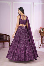 Jyoti Fashion Women's Purple Georgette Sequins Thread Embroidered Lehenga Choli & Dupatta