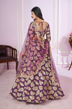 Jyoti Fashion Women's Purple Georgette Sequins Zari Embroidered Lehenga Choli & Dupatta