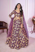 Jyoti Fashion Women's Purple Georgette Sequins Zari Embroidered Lehenga Choli & Dupatta