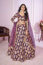 Jyoti Fashion Women's Purple Georgette Sequins Zari Embroidered Lehenga Choli & Dupatta