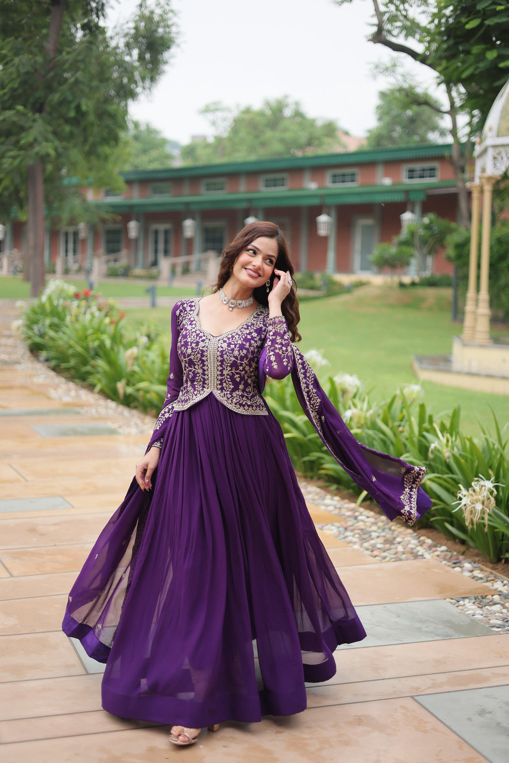 Jyoti Fashion Women's Purple Faux Blooming Sequins Zari Embroidered Long Anarkali Sets