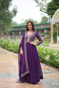 Jyoti Fashion Women's Purple Faux Blooming Sequins Zari Embroidered Long Anarkali Sets